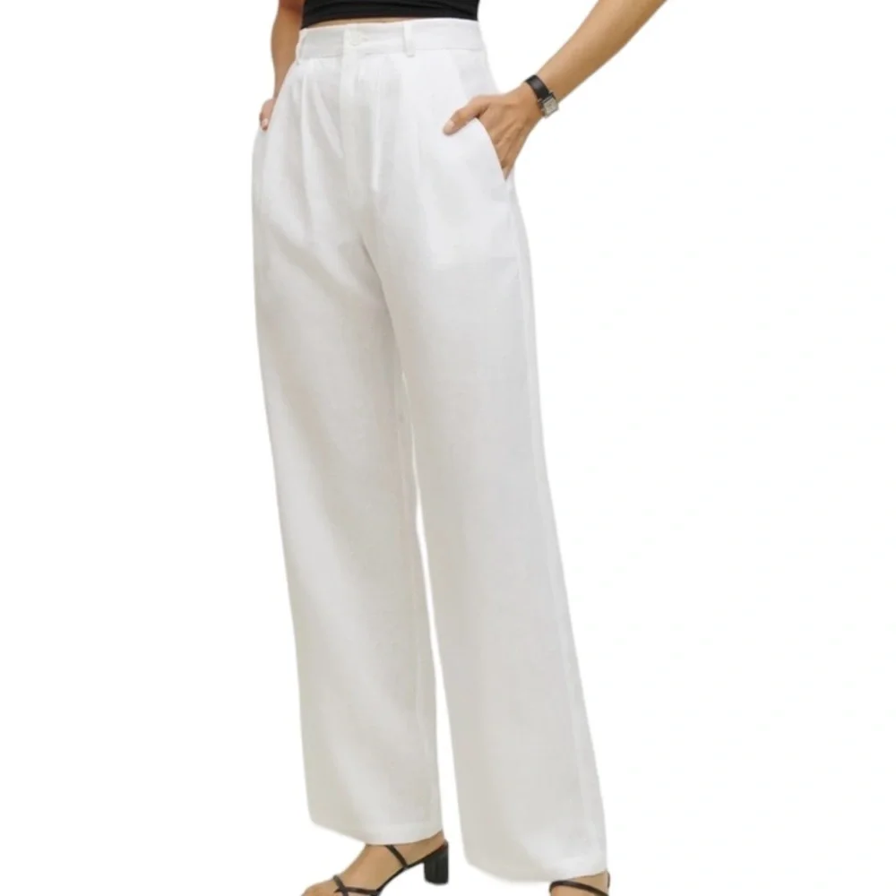 Reformation Pants Vesta White Linen Wide Leg Trousers‎ Sz 0